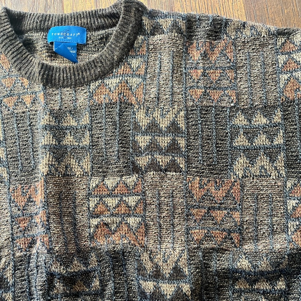 Men’s Vintage Towncraft Sweater Multicolor 2XL 90s Grunge Cosby Grandpa Aztec